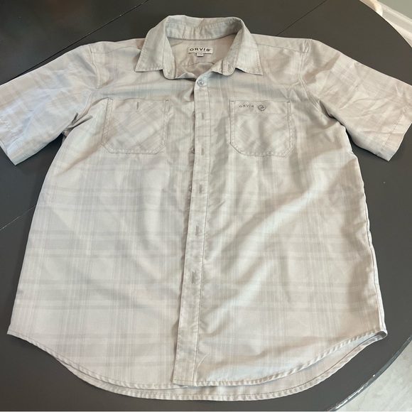 Orvis Classic Collection Shirt Mens Size L Button Up Short Sleeve Cream Plaid - Picture 2 of 7